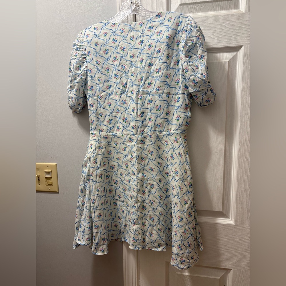 NWOT size small LoveShackFancy Floral Bow Ribbon Print Sample dress Pink/Blue - Picture 2 of 3